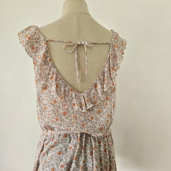 Melrose and Market Ruffle Peplum Tank M Ivory Beige Ditsy Floral Top - Picture 2 of 8